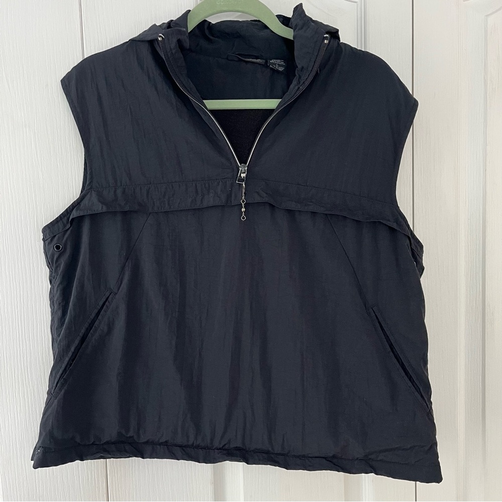 Express 1/4 Zip Pullover Vest Jacket Lightweight Black Removable Hood Women’s L